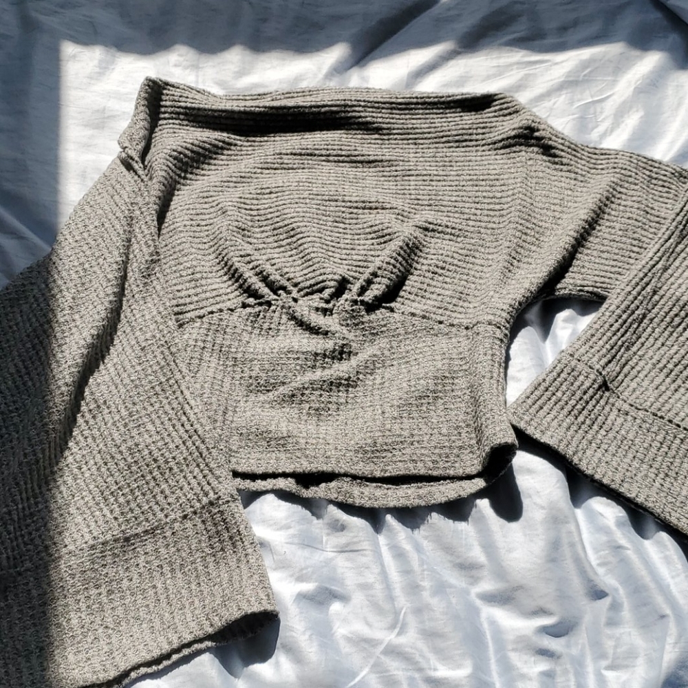 Grey Free People Sweater Top with Statement Sleeve